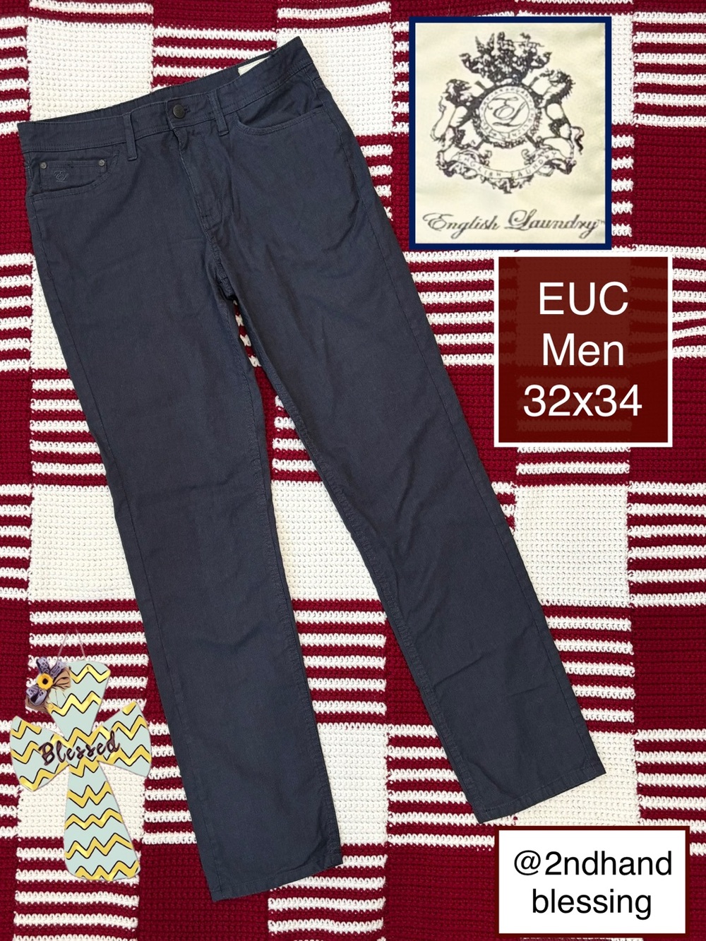EUC English Laundry Men’s Walker Pants Navy, 32x34, Style 1119710, Straight Leg
